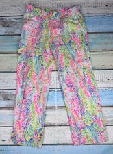 Lilly Pulitzer Florita Linen Pants Catch The Wave Size Medium Pockets 100 Linen