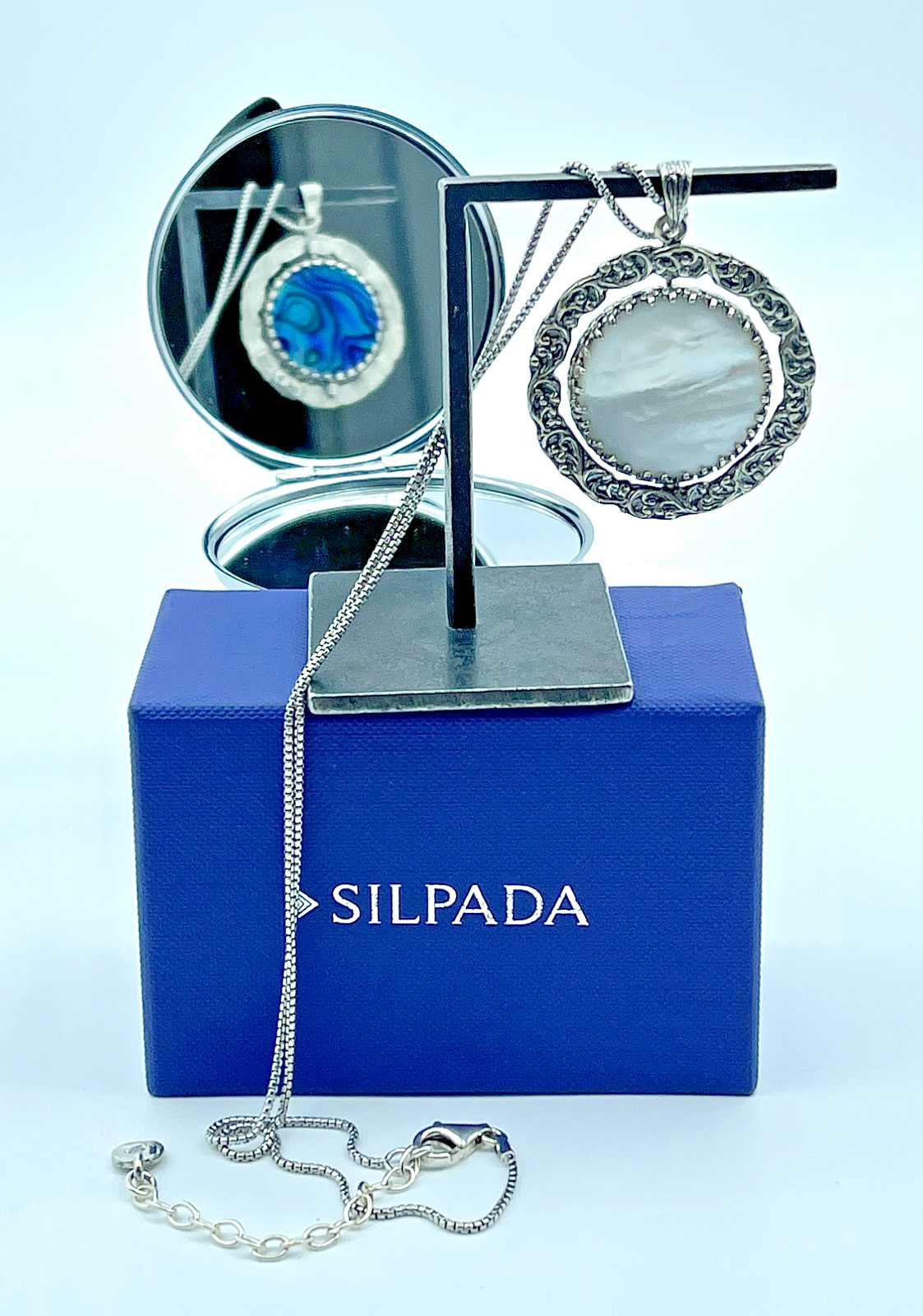 Rare! Vintage Silpada Sterling MOP + Abalone Shell Reversible Pendant Necklace