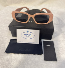 PRADA Milano Rectangular Sunglasses Pink Plastic Frame Black Tinted Lenses