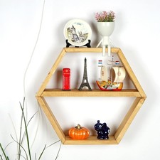 Hexagon Wall Shelves   Handmade Wood Floating Storage Farmhouse Wall Decor