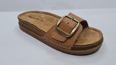 Riposella Damen Hausschuhe glatt aus Kunstleder mit Schnalle und Riss - LEDER (Leder)