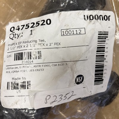 Uponor Expansion ProPEX Q4752520 Reducing TEE1/2 x 2-1/2 x 2 In.