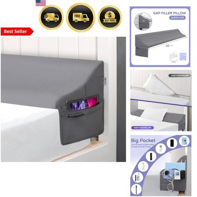 Bed Gap Filler Wedge Pillow for Headboard Support Cushions Side Pockets Gray