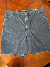 Wrangler Men's Carpenter Loose Fit Medium Wash Blue Denim Shorts, Pockets Zip