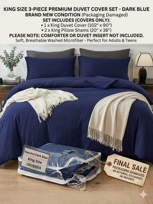 Queen Size 3-Piece Duvet Cover Set   Dark Blue