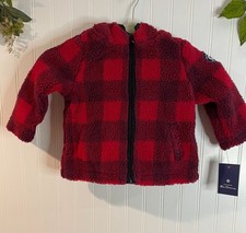 Ben Sherman Red  Black Plaid Sherpa Jacket With Hood Full Zip Boys 24M