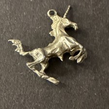 VTG Pewter Unicorn Pendant 1  Rearing Mythical Fantasy Charm Silver Tone
