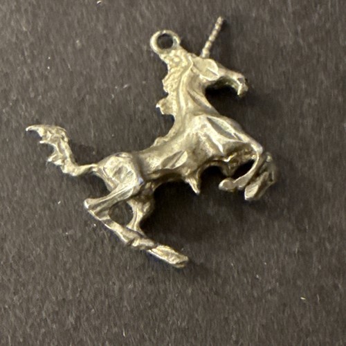 VTG Pewter Unicorn Pendant 1” Rearing Mythical Fantasy Charm Silver Tone