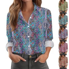 Women's Shirt With Floral Print Buttons, Long Sleeved Casual Regular Shirt