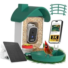 Bird Feeder with Camera, 2-in-1 Bird Bath and Perch, 3K Live View, Dark Green