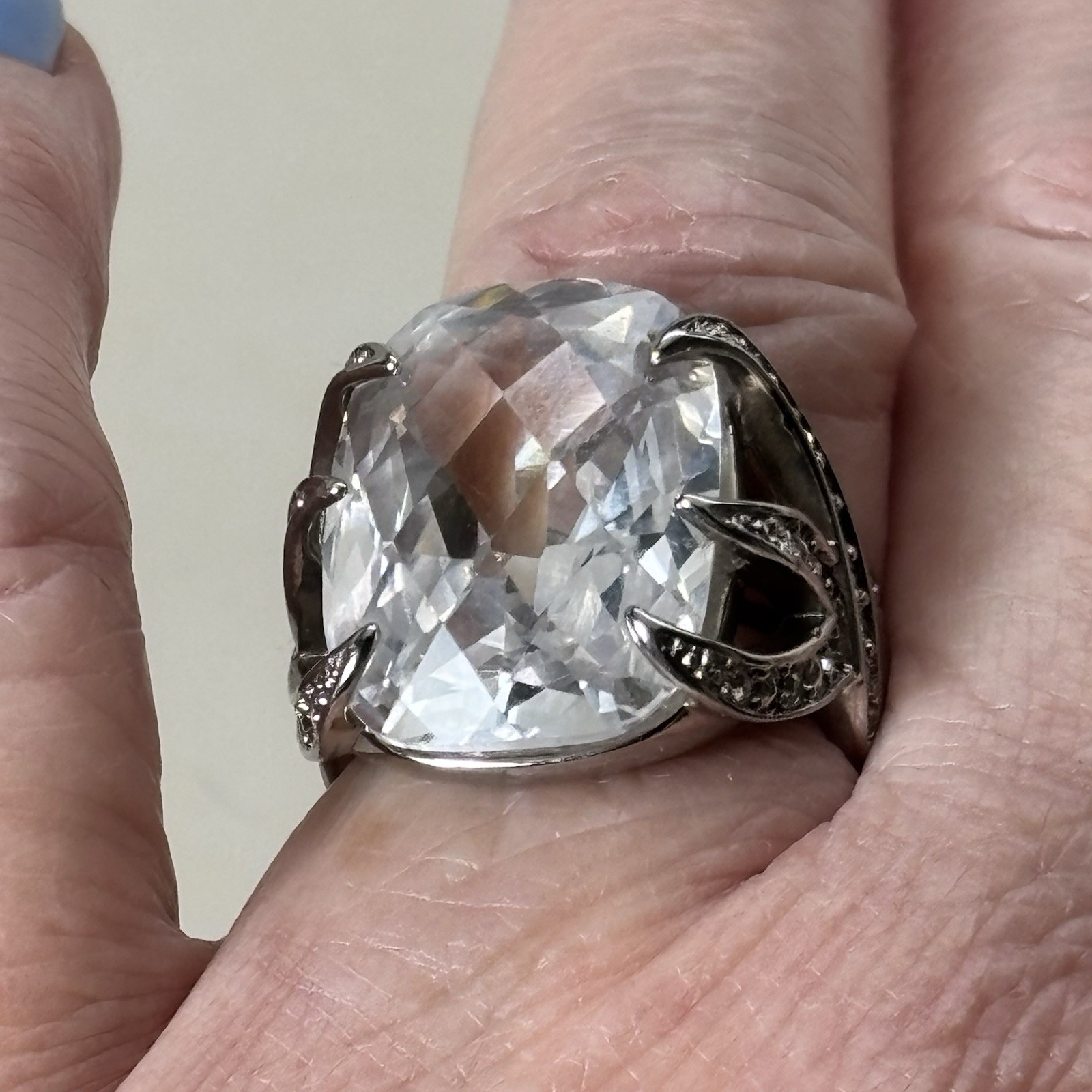 Cocktail Ring Clear Rectangle Faceted Crystal Sto… - image 4