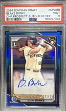 2024 Bowman Draft Blake Burke Blue Refractor Auto /150 PSA 9 Milwaukee Brewers 