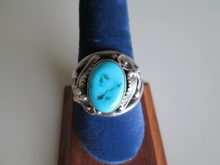 STERLING SILVER TURQUOISE RING SIZE 12