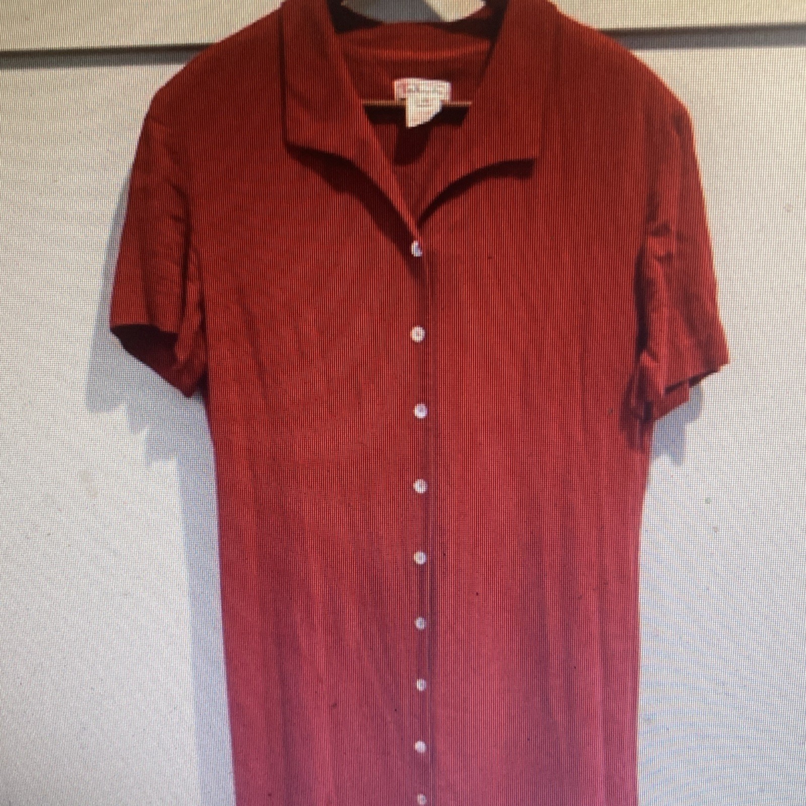 Talbots Red Collared Button Front Midi Shirt Dres… - image 4