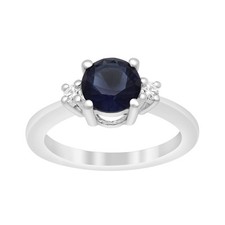 Solid 925 Sterling Silver Three Stone Ring 8MM Round Aquamarine Women Ring Sz.7