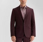 J. Ferrar Twill Burgundy Mens Slim Fit Suit Jacket Size 42 LNG