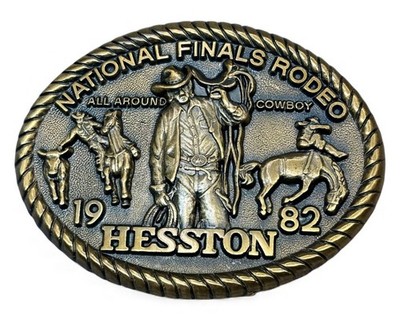 1982 Hesston National Finals Rodeo NFR  All Around Cowboy  Brass Belt Buckle USA