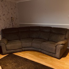 Gorgeous Blue Suede Corner Sofa With Fully Reclining End Chairs