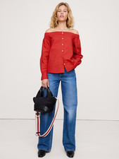 Banana Republic Cotton Poplin Off The Shoulder Top Red XS 826022 NEW