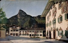 Ak Oberammergau in Oberbayern,  bemalte Häuser, Kofel, Berglandschaft - 4845073