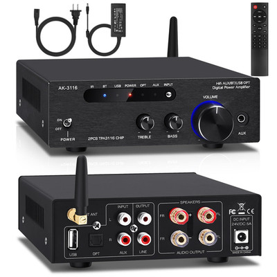 Beffkkip Amplifier Home Audiostereo Receiver Bluetooth 5.0 Power Amp 100W X2