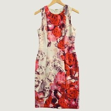 Eliza J Dress Women's 6 Red Pink Vibrant Floral Sheath Scuba Cocktail Sleeveless