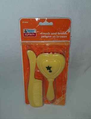 Vintage 1987 Tommee Tippee Baby Brush Comb Set Yellow, Playskool, New