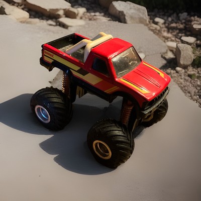 Monster Truck - Buddy L Corp 1986 Rot/Gelb Body mit ext. Rad 12x9cm