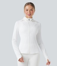 Halara Slim Zip Up Hiking Jacket with Removable Hood - Size Large - White - NWT