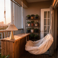 Golden Metal Table Lamp with Pleated Shade for Serene Balcony