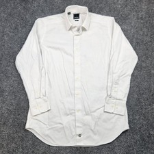 David Donahue Shirt Mens 16 32/33 White Solid Trim Dress Long Sleeve Button Up