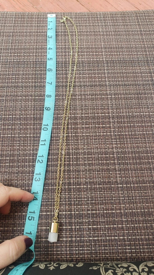 Collar Largo Talbots Piedra Cuarzo Rosa Colgante Tono Dorado Cadena Usado Foto 4 de 4