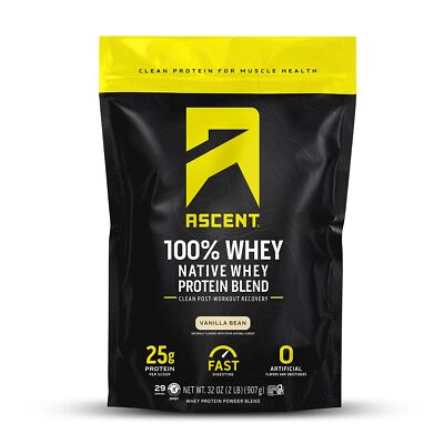 Ascent 100% Whey Protein Powder - Post Workout Whey Protein Isolate Zero Arti...