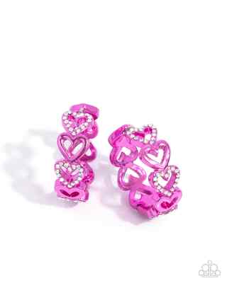 【THE CENTAUR】 HEART RAIN EARRING Paparazzi HISTORIC HEARTS pink IRIDESCENT HOOP earrings | eBay