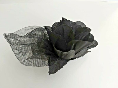 Black Large Rose Flower Hair Wedding Party Clips Fascinator