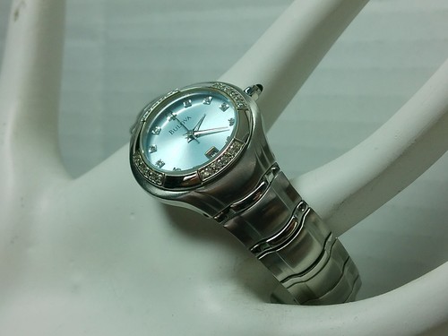 Bulova Maesto Quartz 96R02 Blue MOP Pearl Diamond Stainless Steel Flex Link Band - Picture 4 of 24