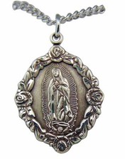 Our Lady of Guadalupe Sterling Silver 1-1/16" Medal w/ 18" Chain Made in USA