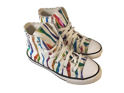 Converse Chuck Taylor High Tops, white & colored tiger stripes, US SIZE JUNIOR 1