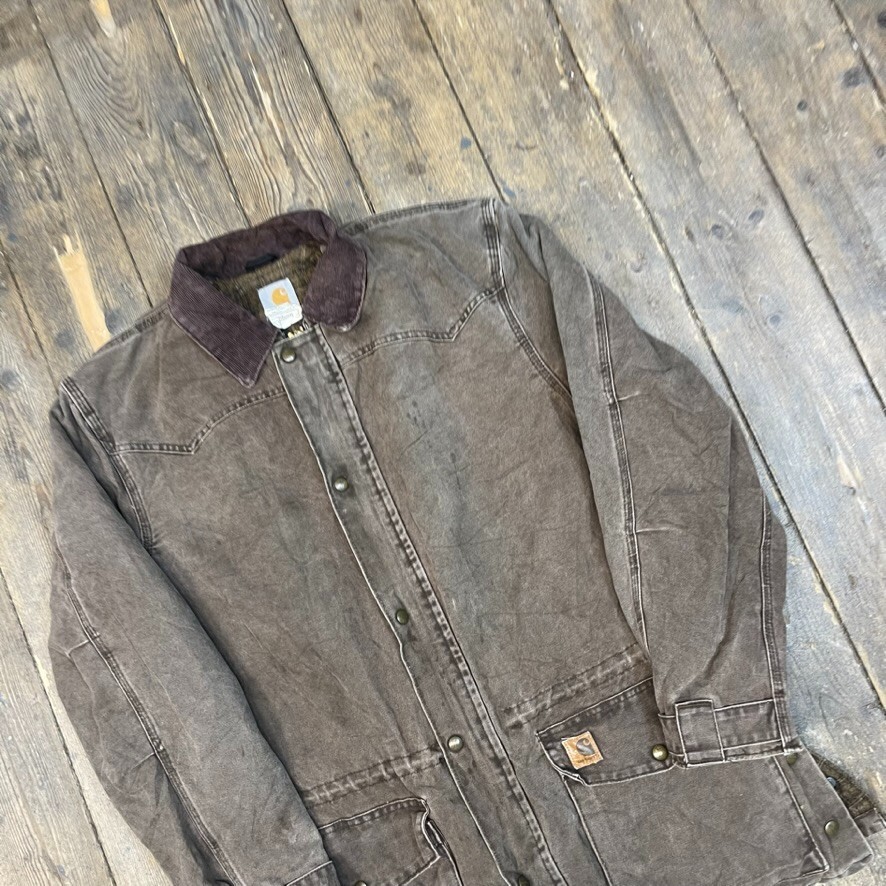 Carhartt Chore Jacket Carpet Lined Full-Zip Workwear Coat Brown Mens Medium image 3