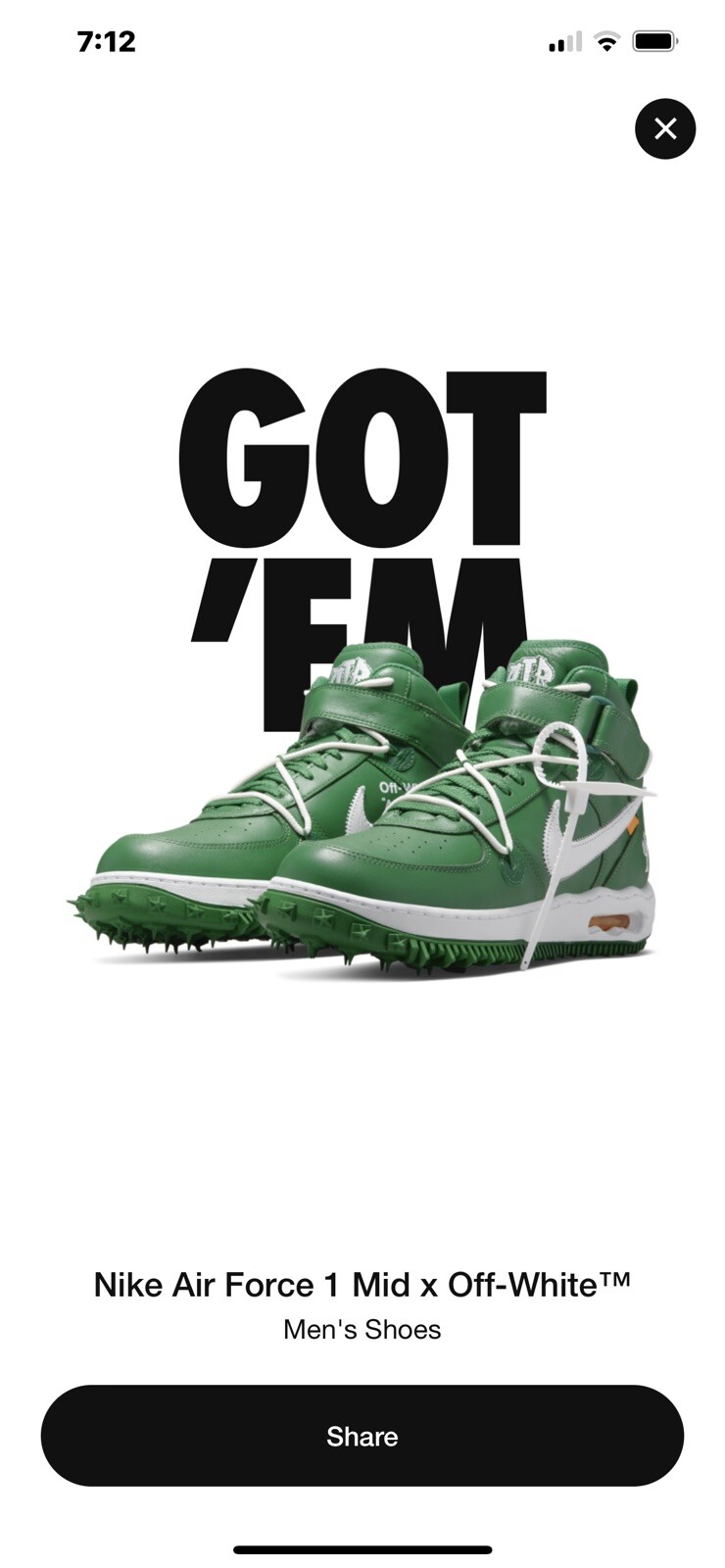 OFF WHITE X NIKE Nike Air Force 1 SP x Off White Mid 9 5 M