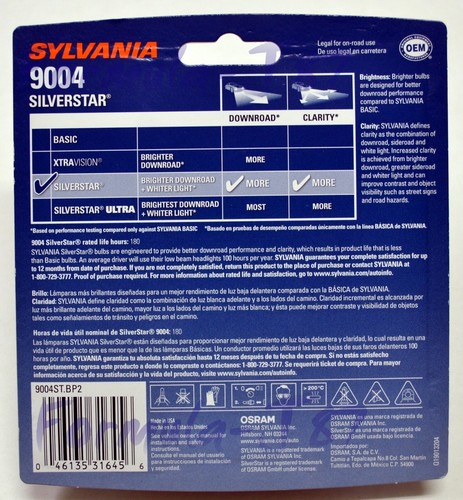 Sylvania Silverstar 9004 HB1 65/45W Two Bulbs Head Light Replacement Upgrade EO - Picture 3 of 12