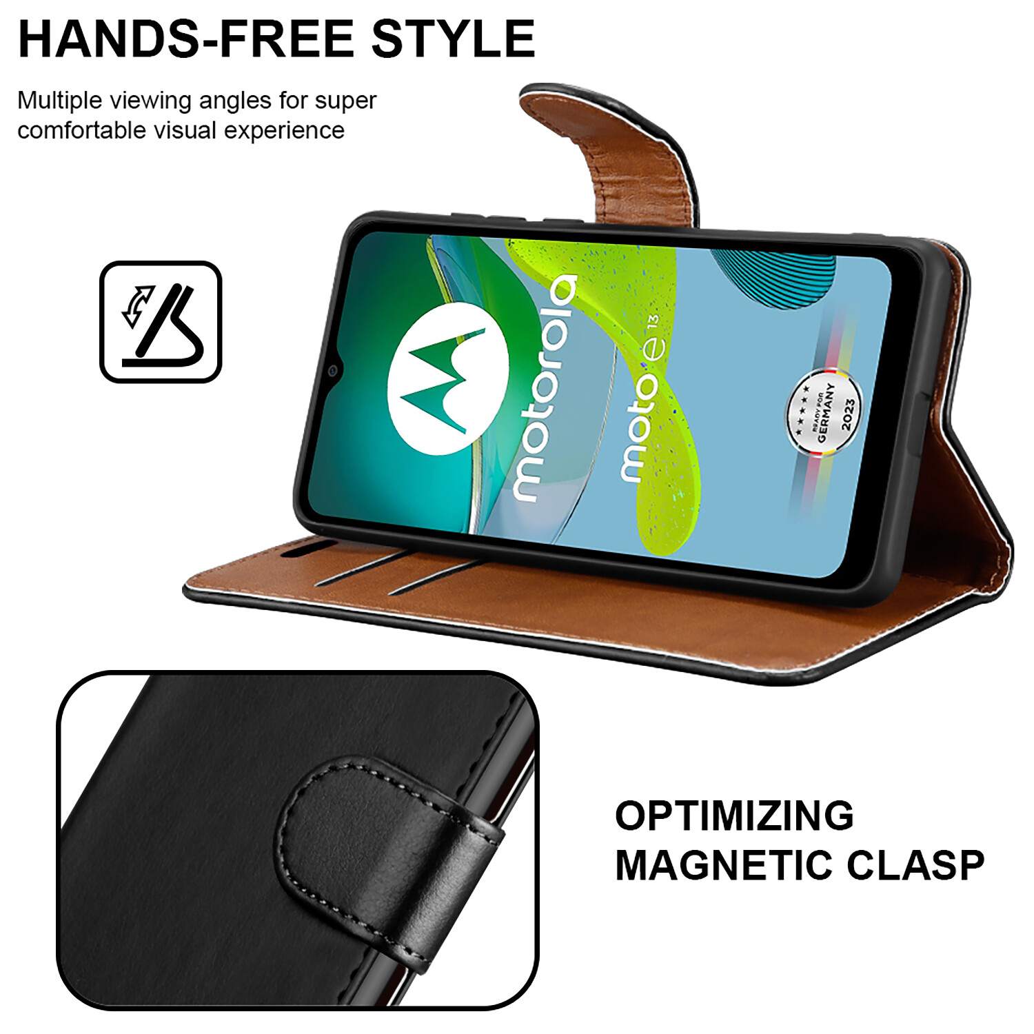 Moto G13 G23 G53 G73 E13 Phone Case Leather Wallet Flip Stand Cover for