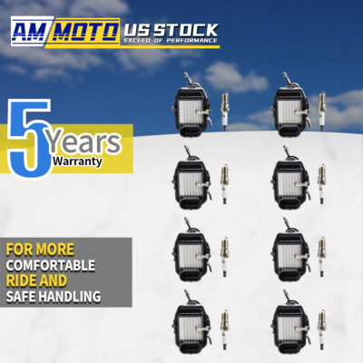 Set of 8 Round Ignition Coil Pack UF262 with Spark Plug and Wire For Chevy GMC