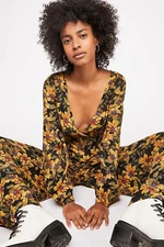 NEW FREE PEOPLE Sz 4 FLORAL PRINTED LONG SLEEVE TWO PIECE LOVE LETTER PANT SET
