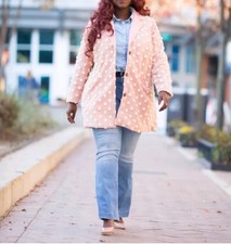 Mod Cloth Pink Cream Salient Textured Polka Dot Wool Pea Coat Size 4x