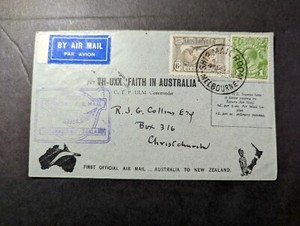 1934 Australia Airmail First Flight Cover FFC Melbourne to Christchurch NZ