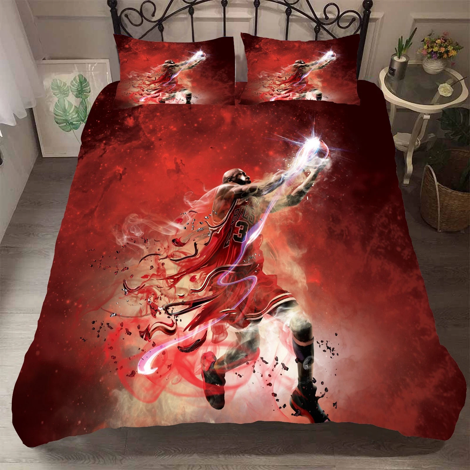 3D Watercolor Basketball Player Red Quilt Cover Bedding Set with Pillowcases