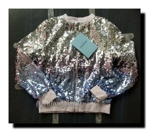 blue sequin bomber jacket