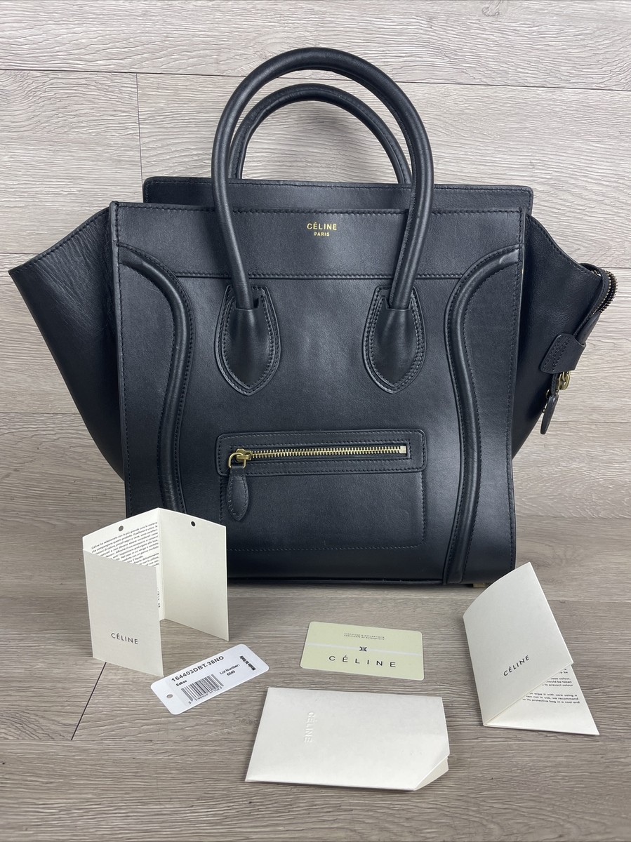 Celine Purse Shoulder Travel Bag Nano Black Leather With