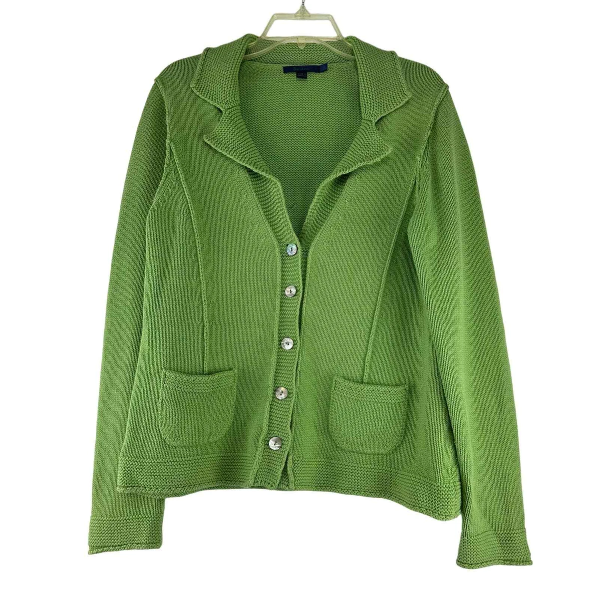 Boden Cardigan Sweater Womens Size 16 Green Button Up Pockets Cotton Vintage